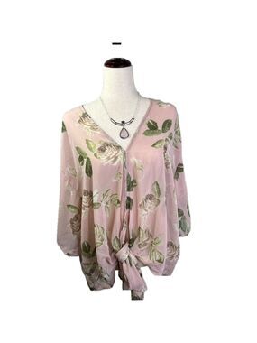 #103 Plus size Beautiful Chiffon Tie Front Floral Blouse 1X 2x 3x